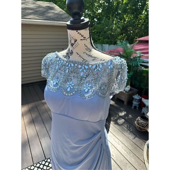 “Paisley “ beaded, mesh gown, ￼by XScape Babyblue stunning !!! size 8. Over $200 - Picture 5 of 16